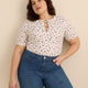 Elbow-Sleeve Top with Lace-Up Front Neckline