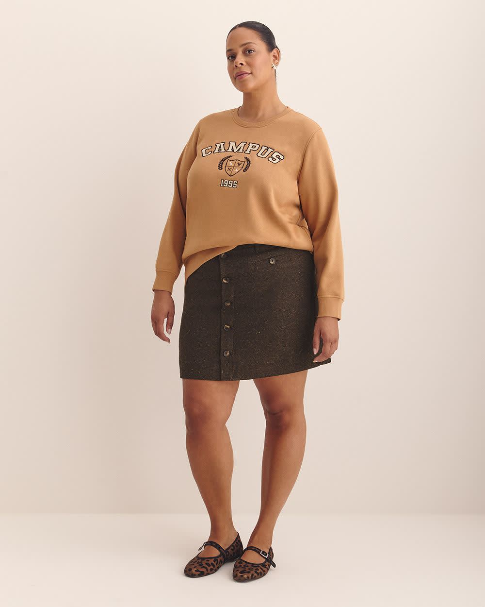 Mini jupe en mélange de laine marron, coupe galbée