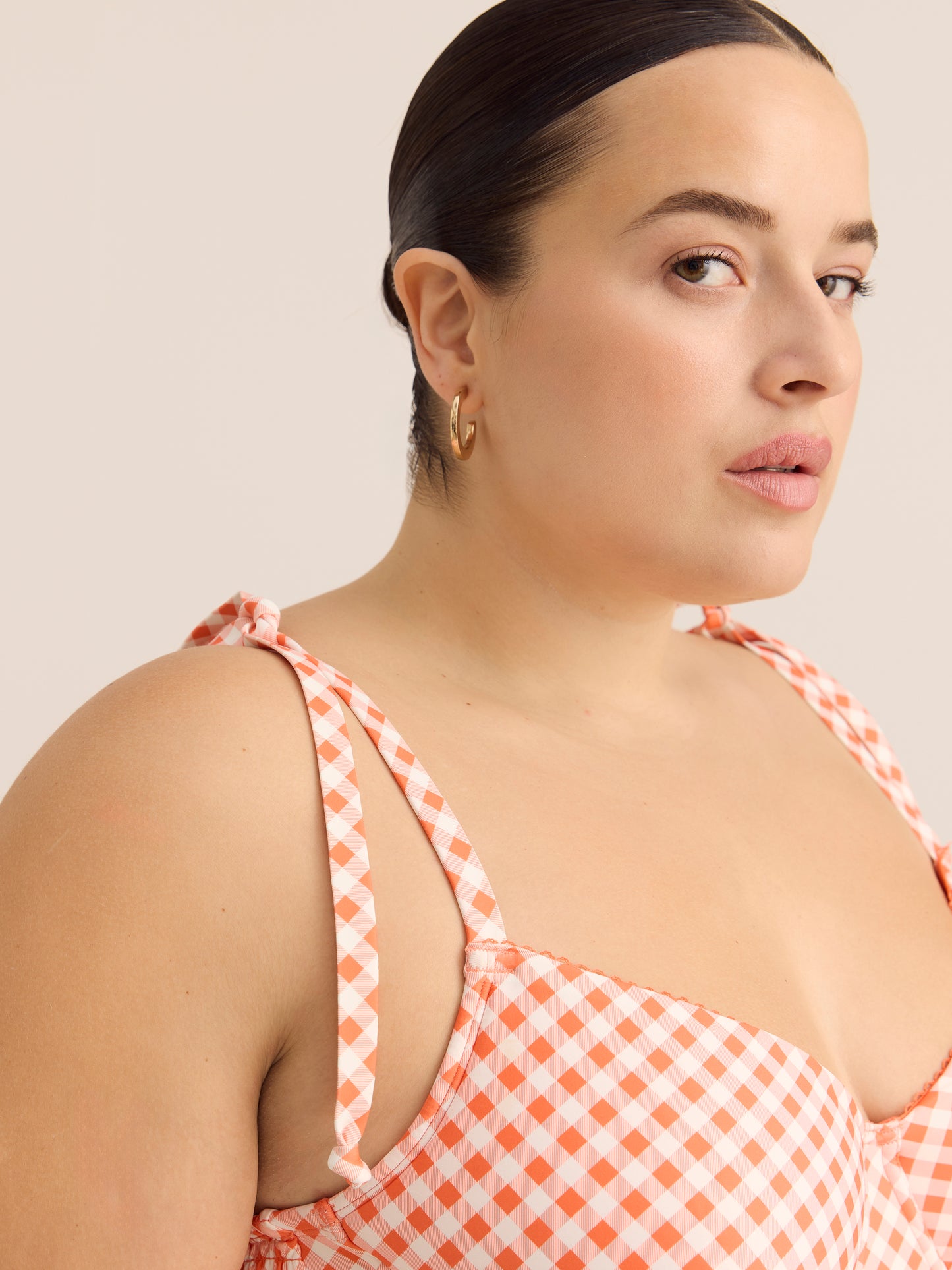 Coral Gingham Underwire Crop Tankini Top