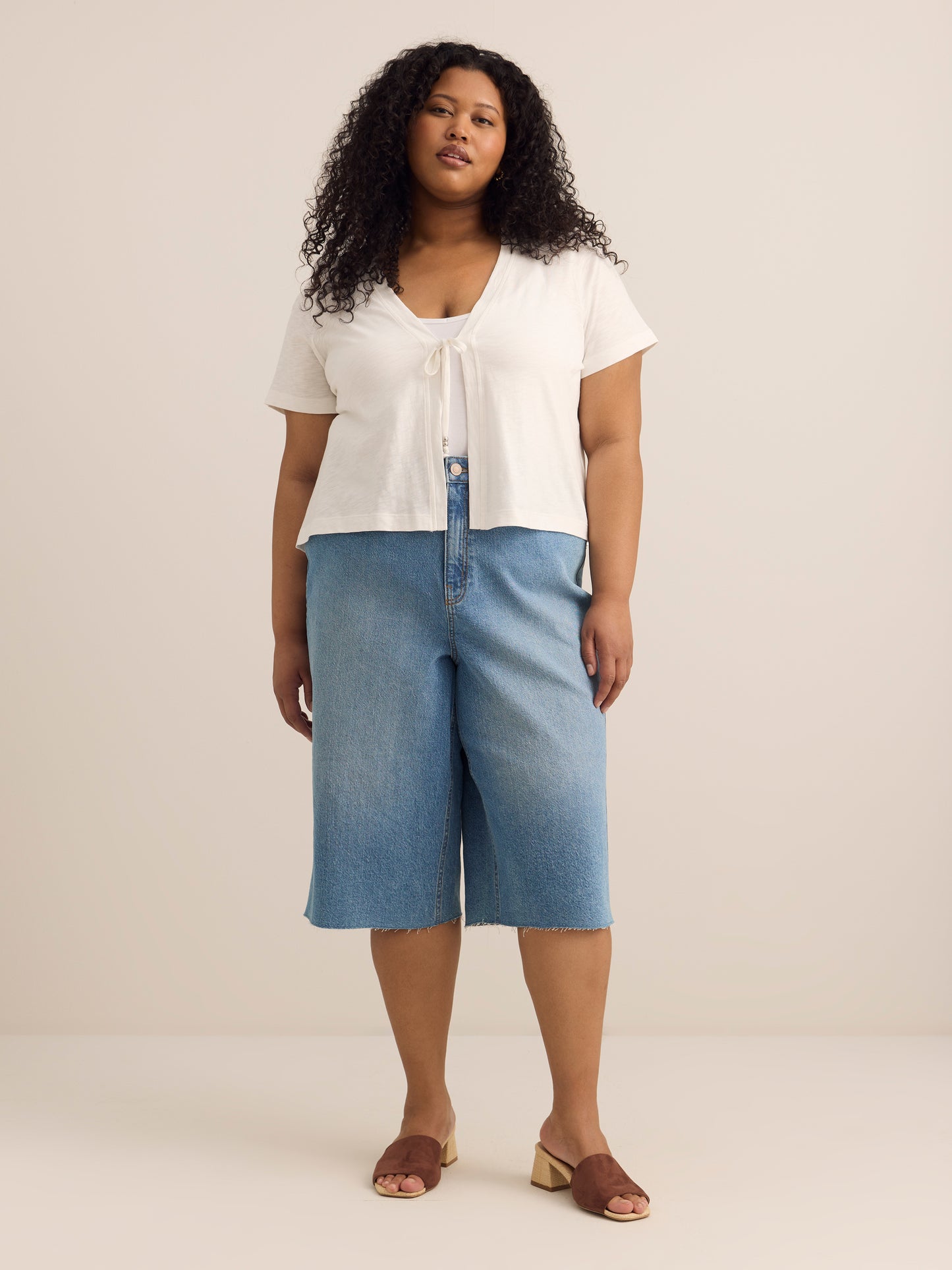 Tie-Front Short-Sleeve Cardigan