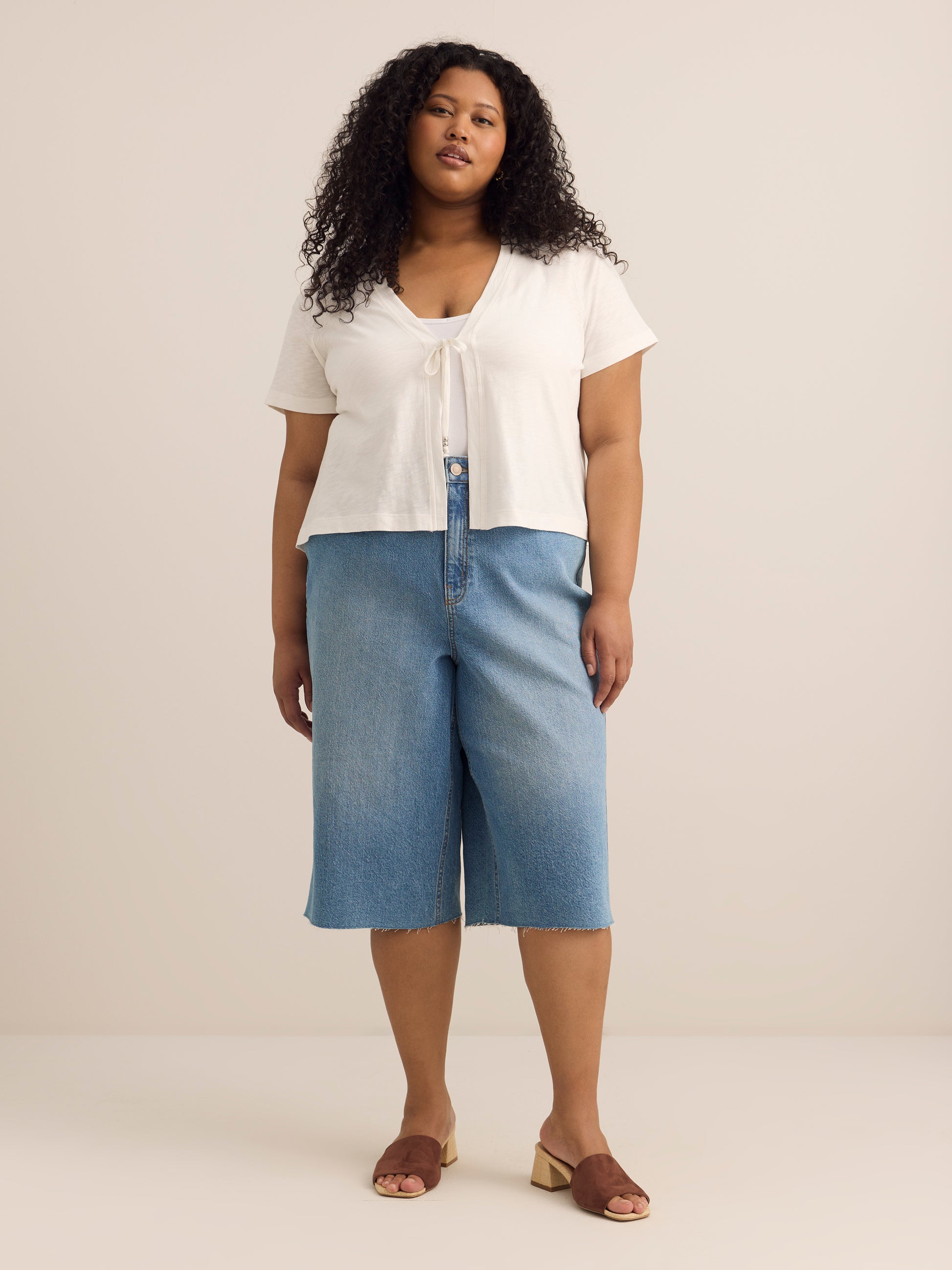 Tie-Front Short-Sleeve Cardigan