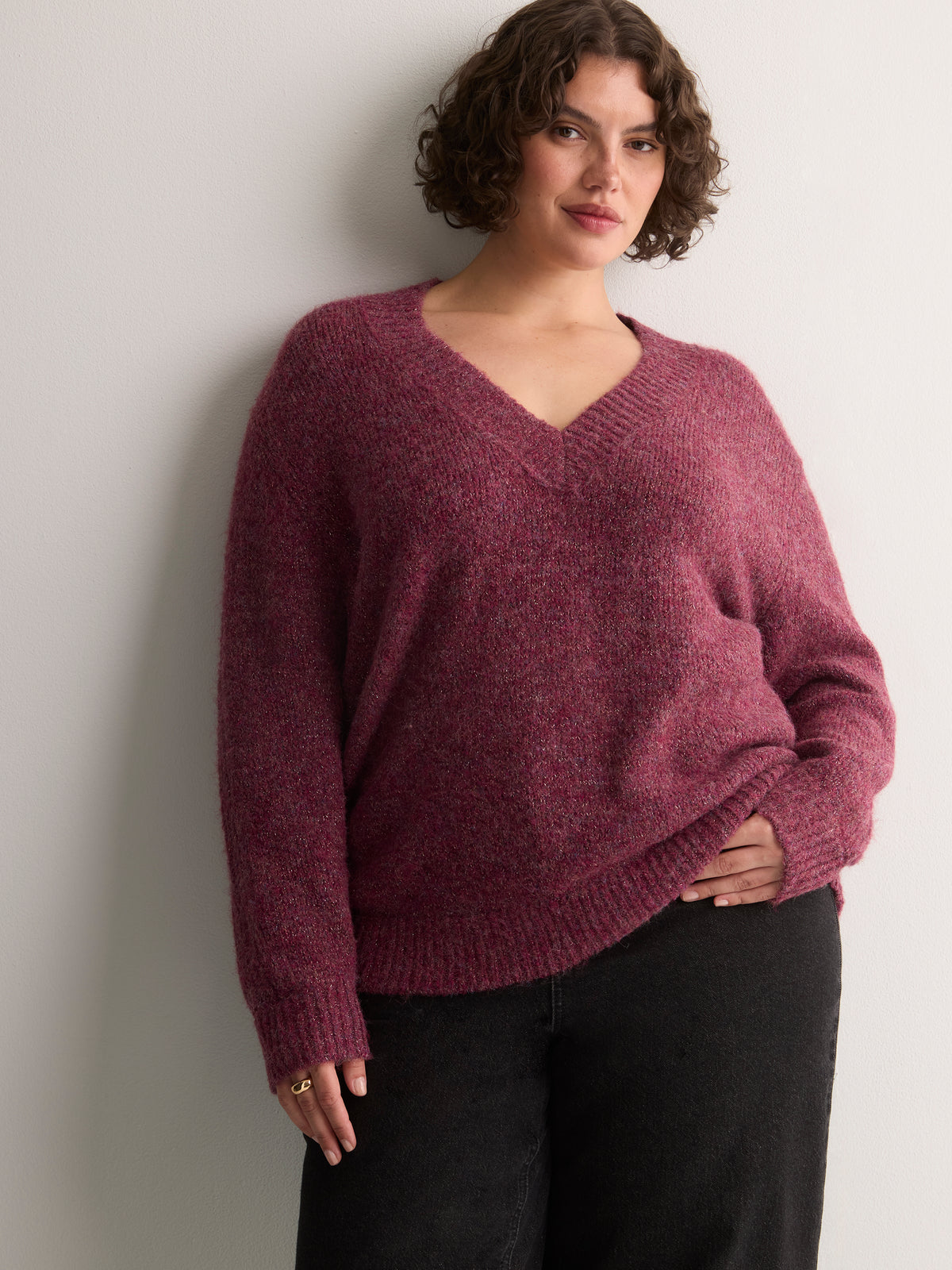 Loose Lurex V-Neck Sweater