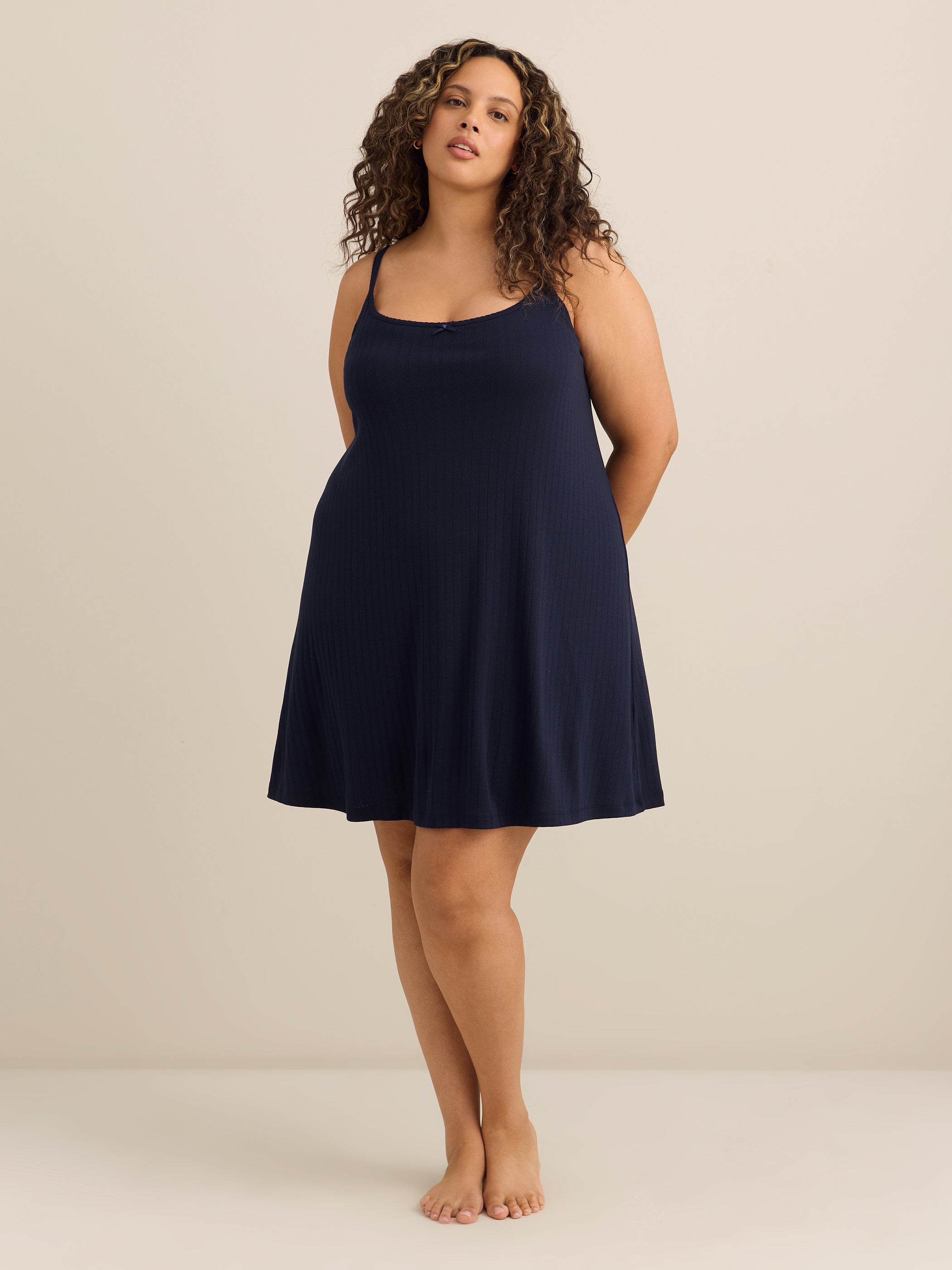 Navy Blue Sleeveless Pointelle Nighty - ti Voglio