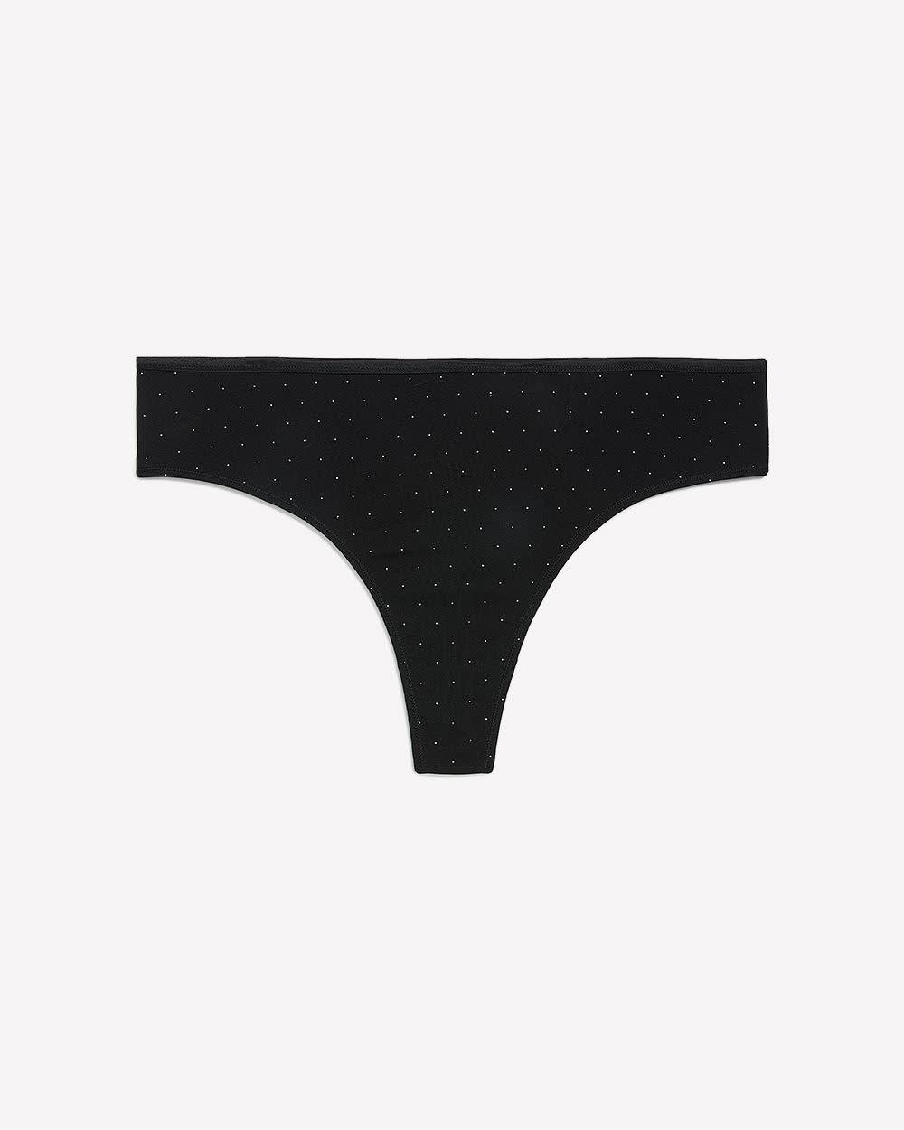 Black Dotted Cotton Thong with Shiny Elastic - ti Voglio