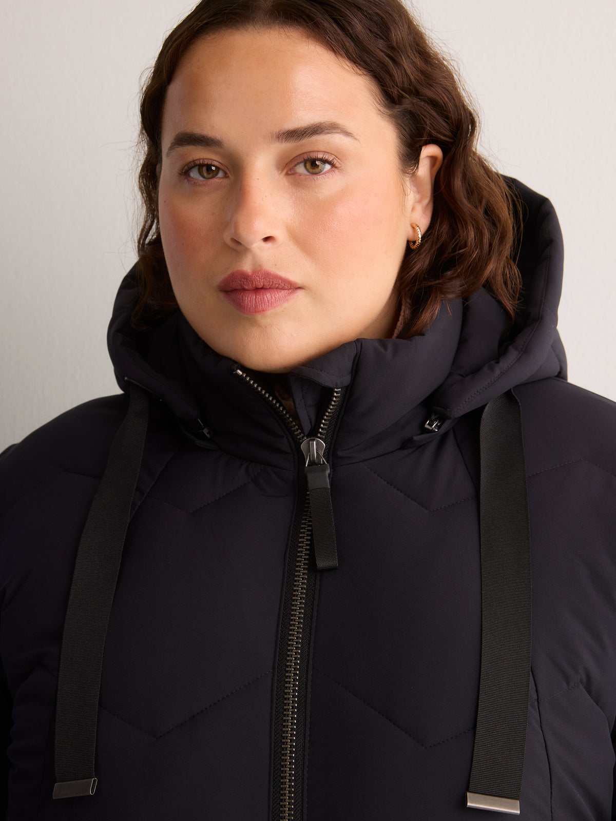 Long Stretch Hooded Puffer Jacket - Active Zone