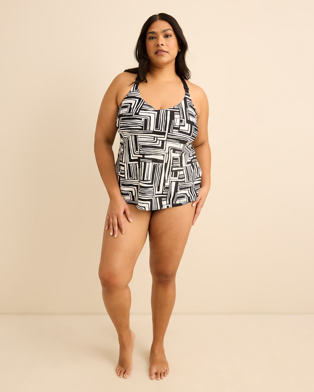 V-Neck Tankini Top with Black Ring Detail