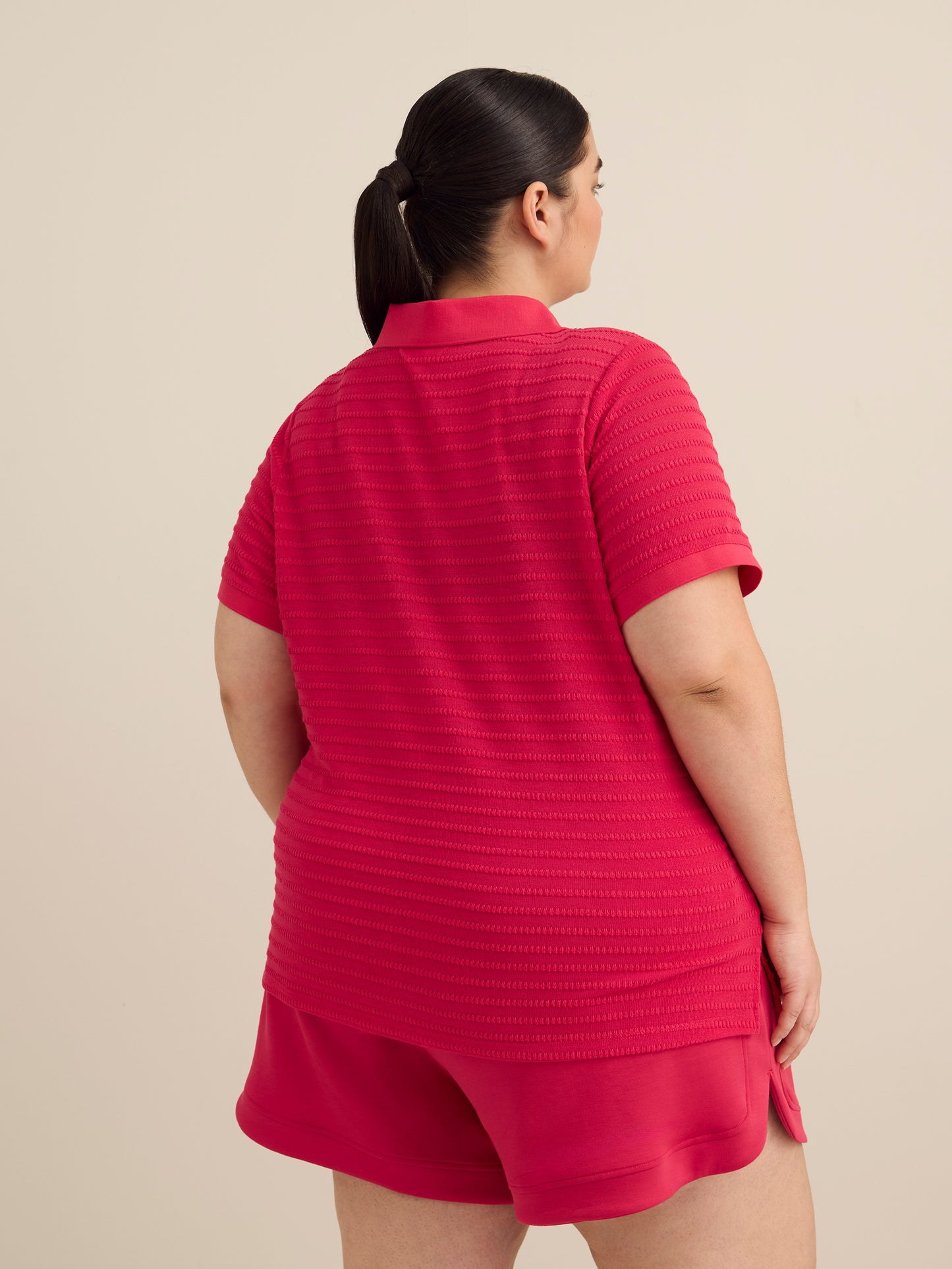 Short-Sleeve Crochet Knit Polo - Active Zone