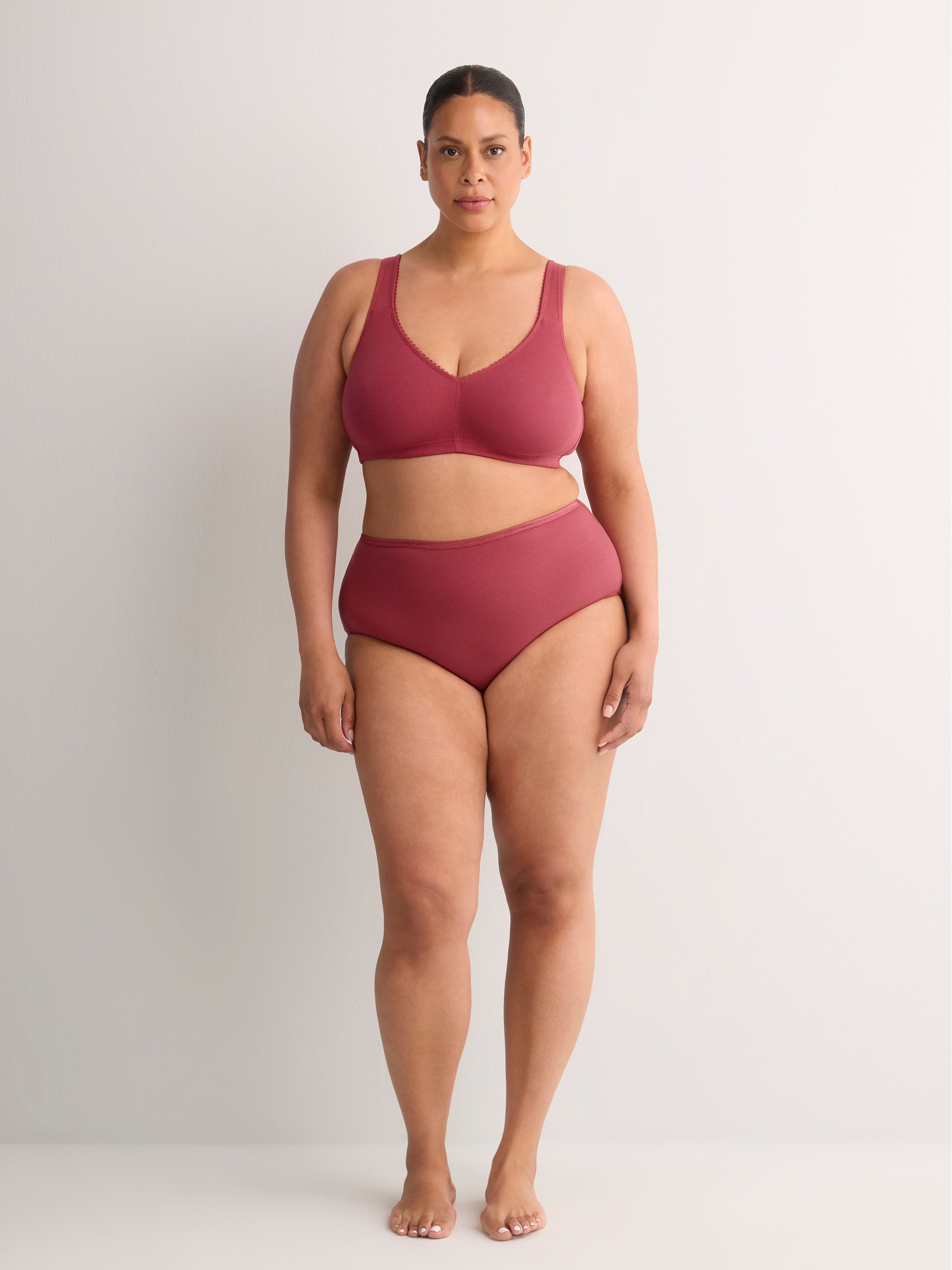 Wireless Red Ribbed Cotton Bra with Picot Trim - tiVOGLIO