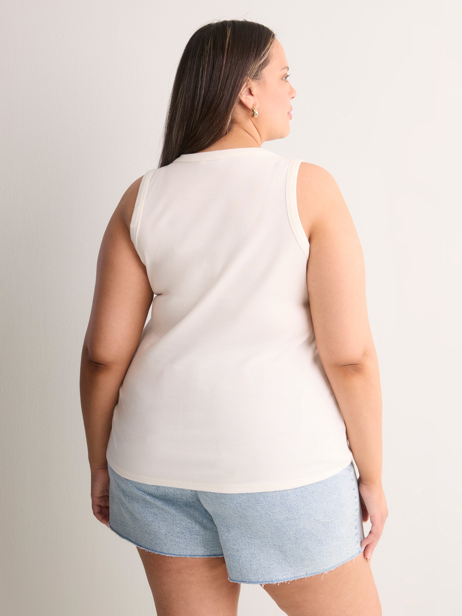 Scoop-Neck Embroidered Ribbed Knit Fitted Tank Top