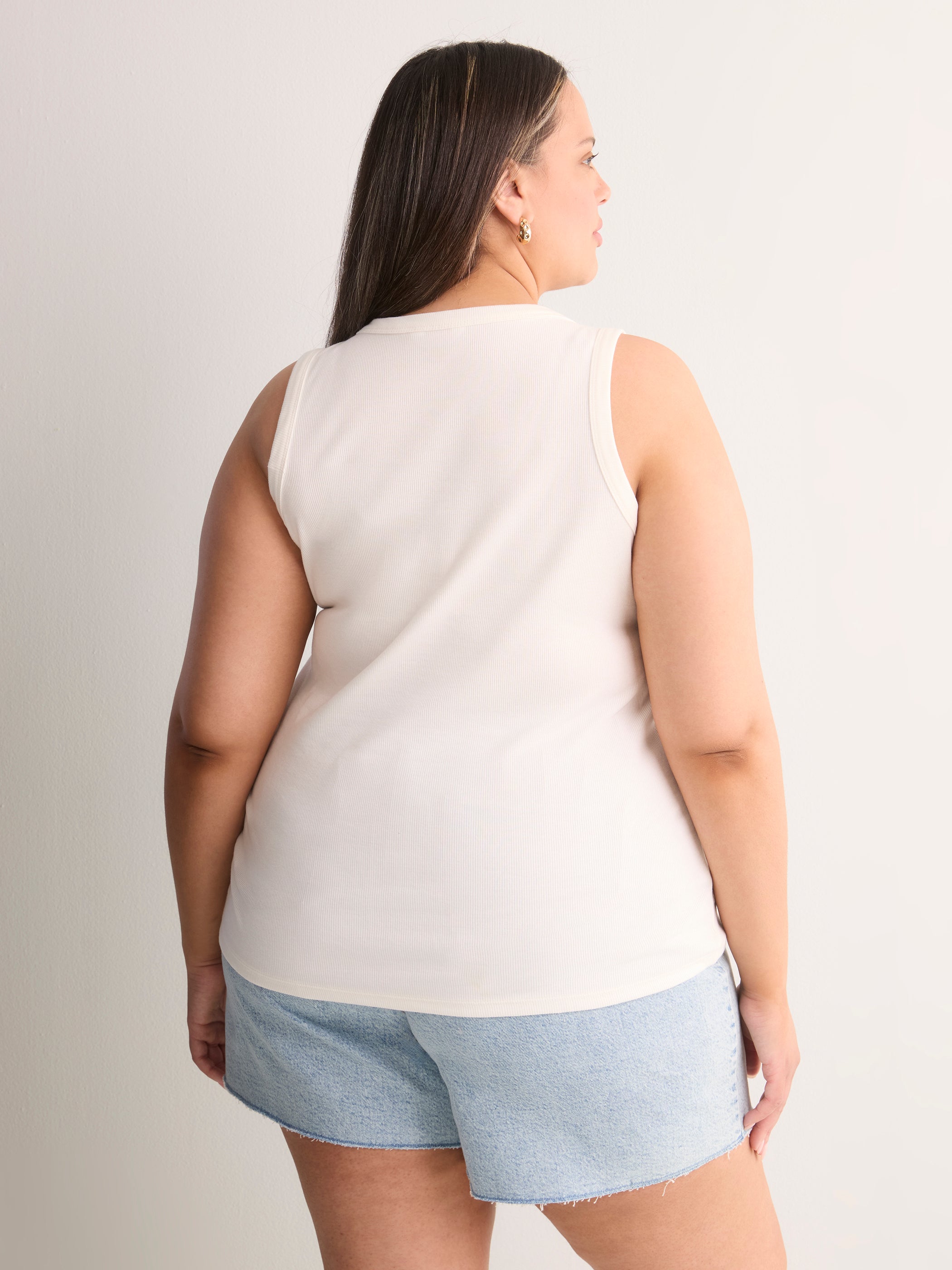 Scoop-Neck Embroidered Ribbed Knit Fitted Tank Top
