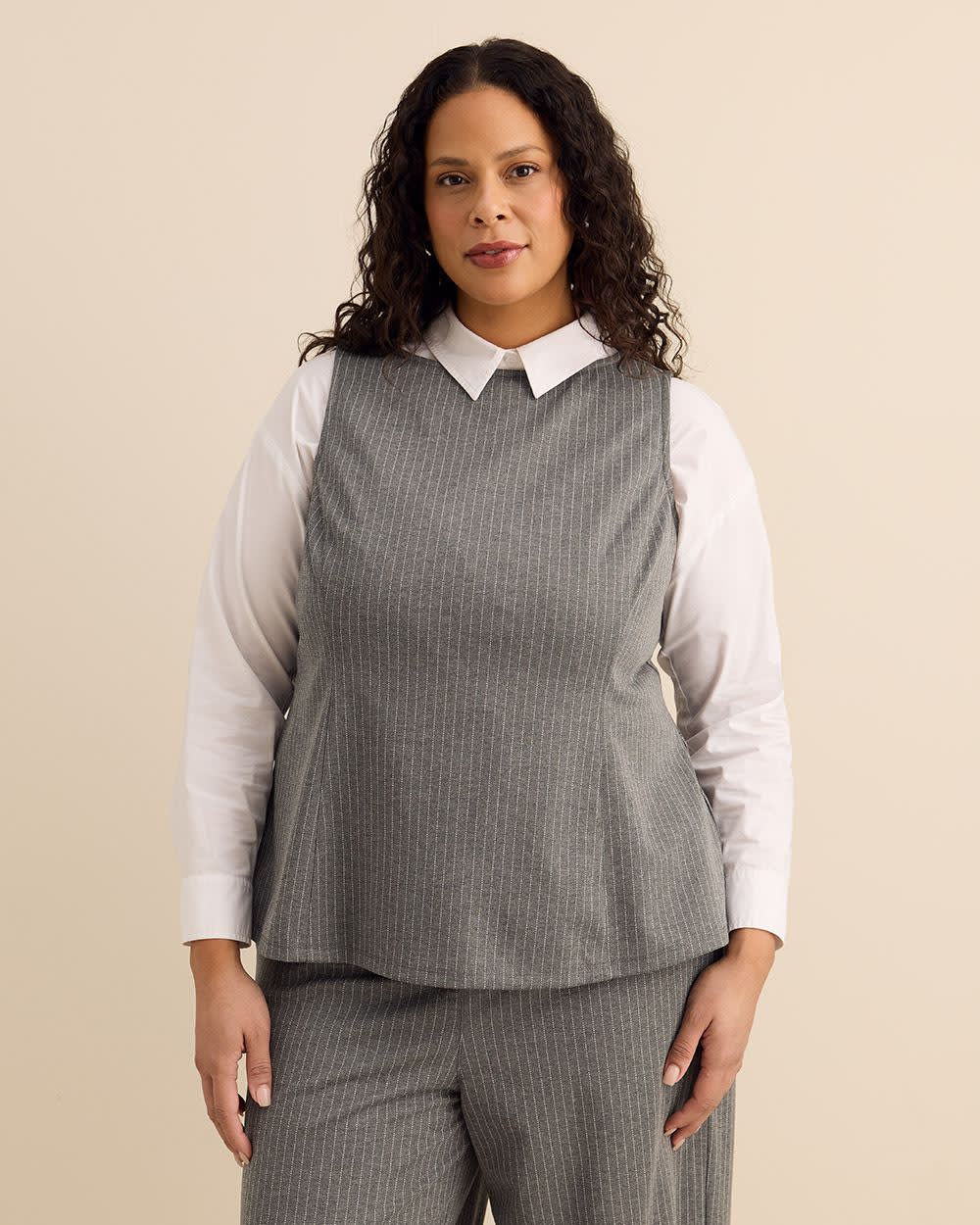 Gray Pinstripe Sleeveless Boat-Neck Top