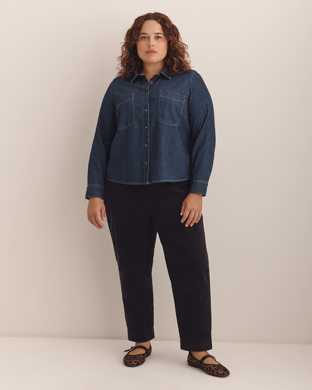 Chemisier en denim à délavé moyen avec poches