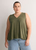 Responsible, Gray Leaf-Print Sleeveless V-Neck Swing Top