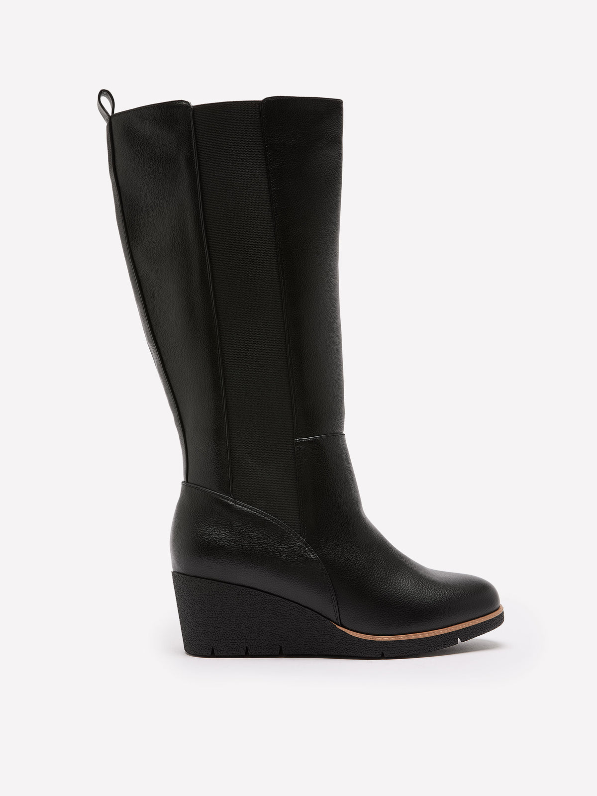 Extra Wide Width, Black Tall Faux-Leather Wedge Boots