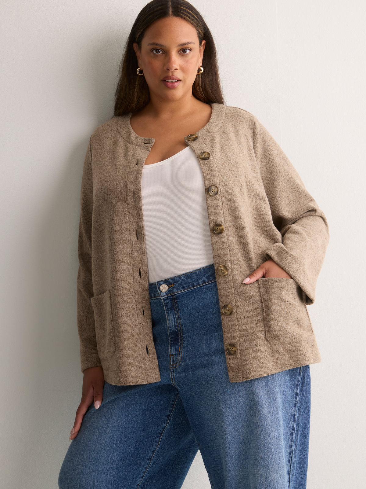 Straight Wide-Sleeve Ribbed Knit Cover-Up