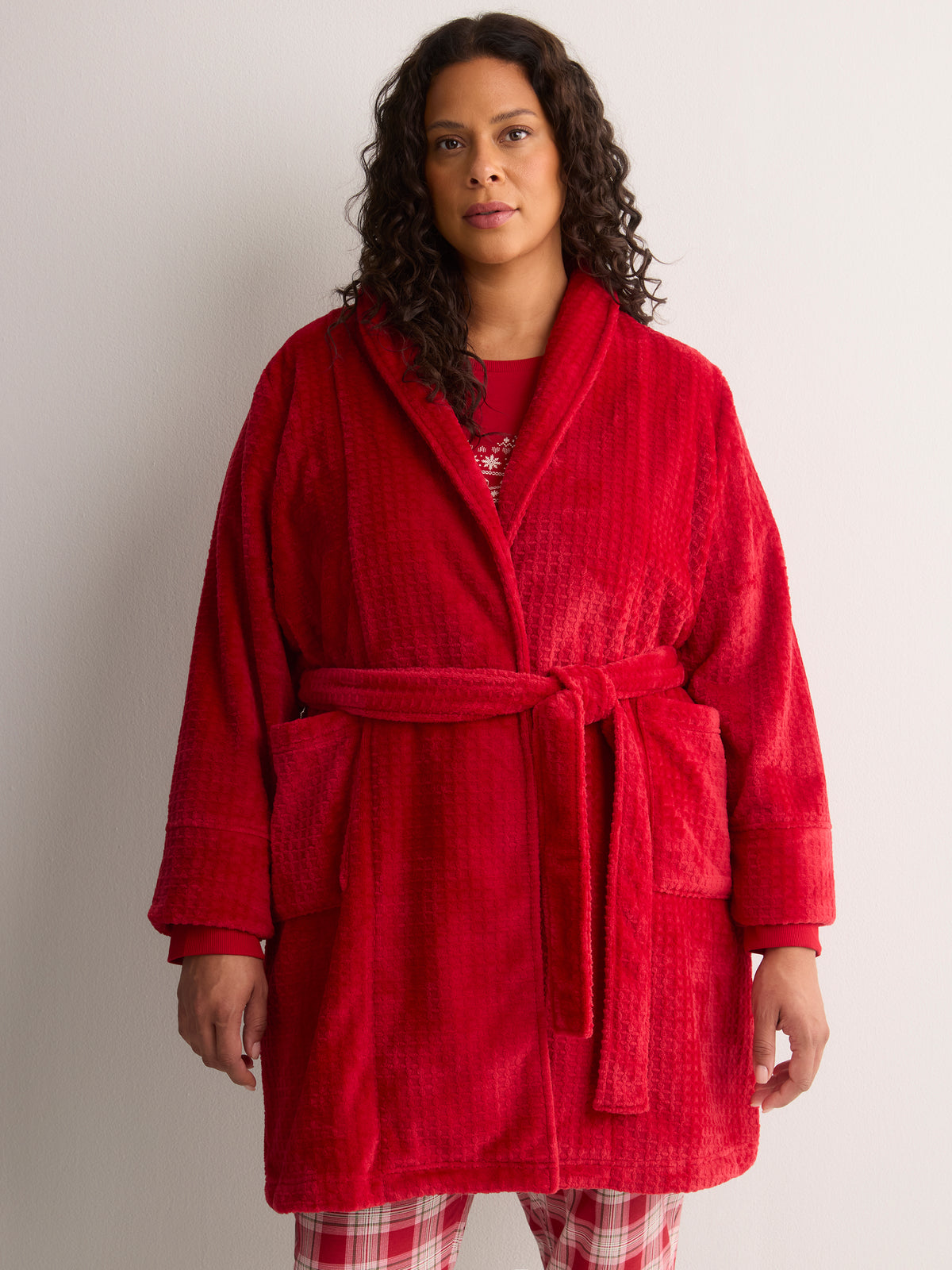 Belted Waffle Plush Robe - tiVOGLIO