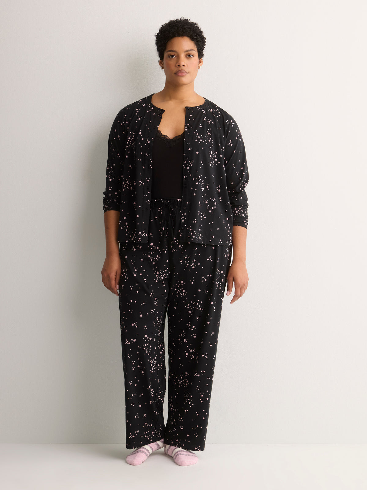 Dark Blue Star-Print Long-Sleeve Pyjama Cardigan - tiVOGLIO