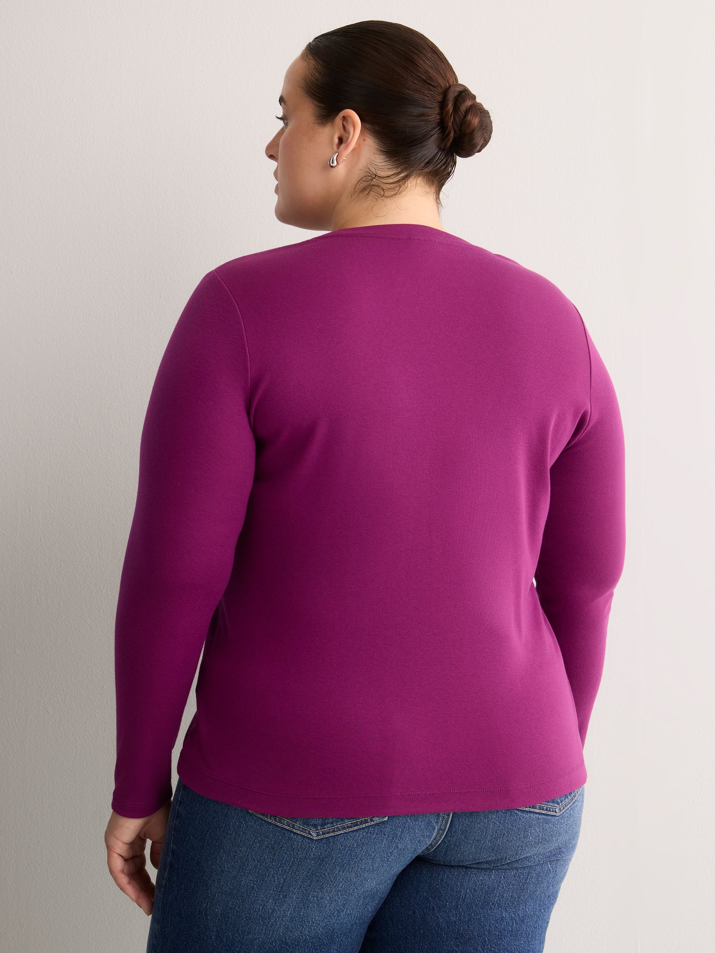 Fitted Long-Sleeve Rib Knit Tee