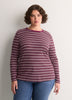Brown Striped Boyfriend-Fit Long-Sleeve Rib Knit Tee
