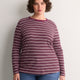 Brown Striped Boyfriend-Fit Long-Sleeve Rib Knit Tee