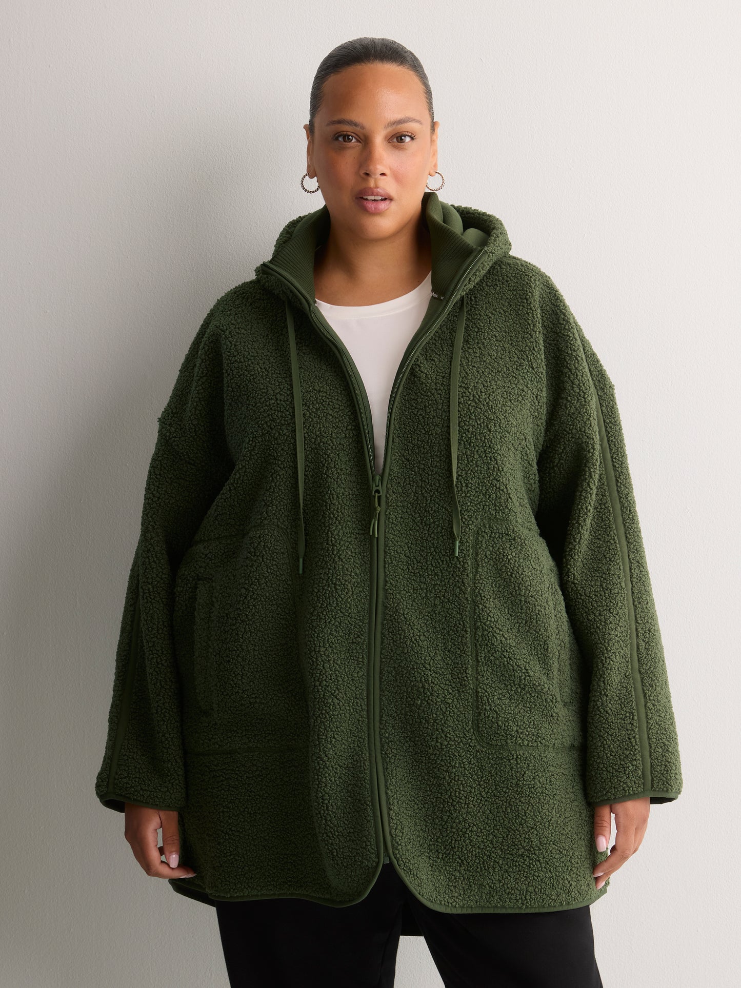 Long Hooded Mock-Neck Sherpa Jacket - Active Zone
