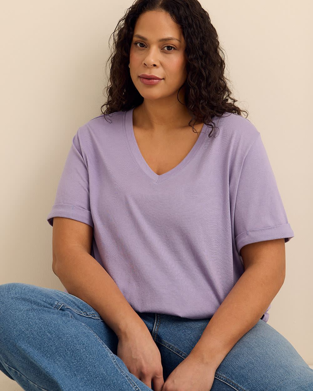 Responsible, V-Neck Boyfriend Tee with Slits