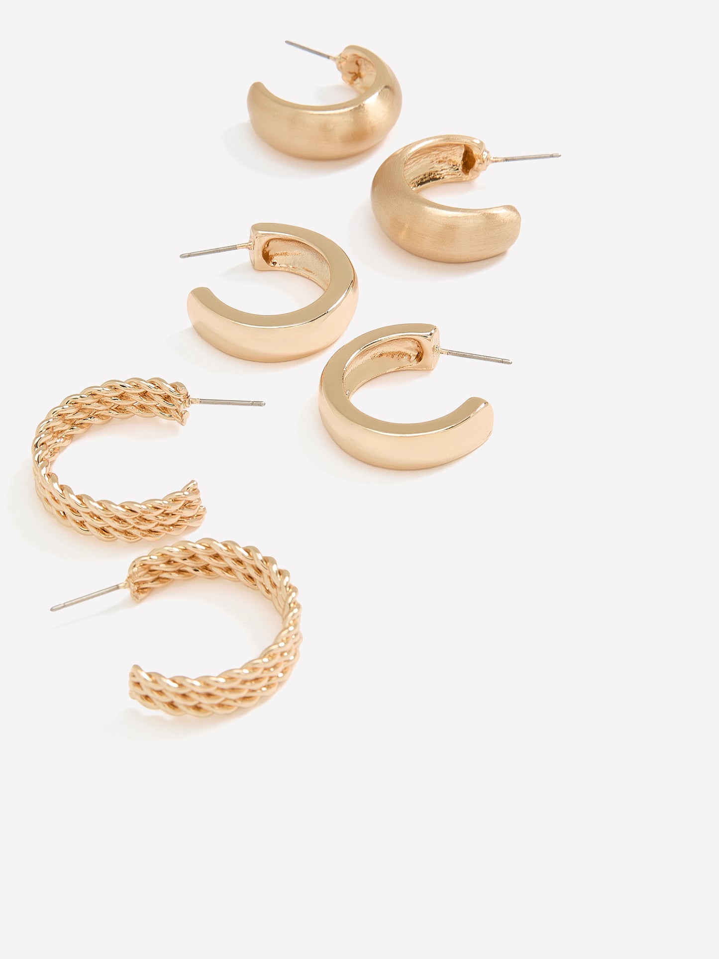 Assorted Small Golden Hoop Earrings, Set of 3