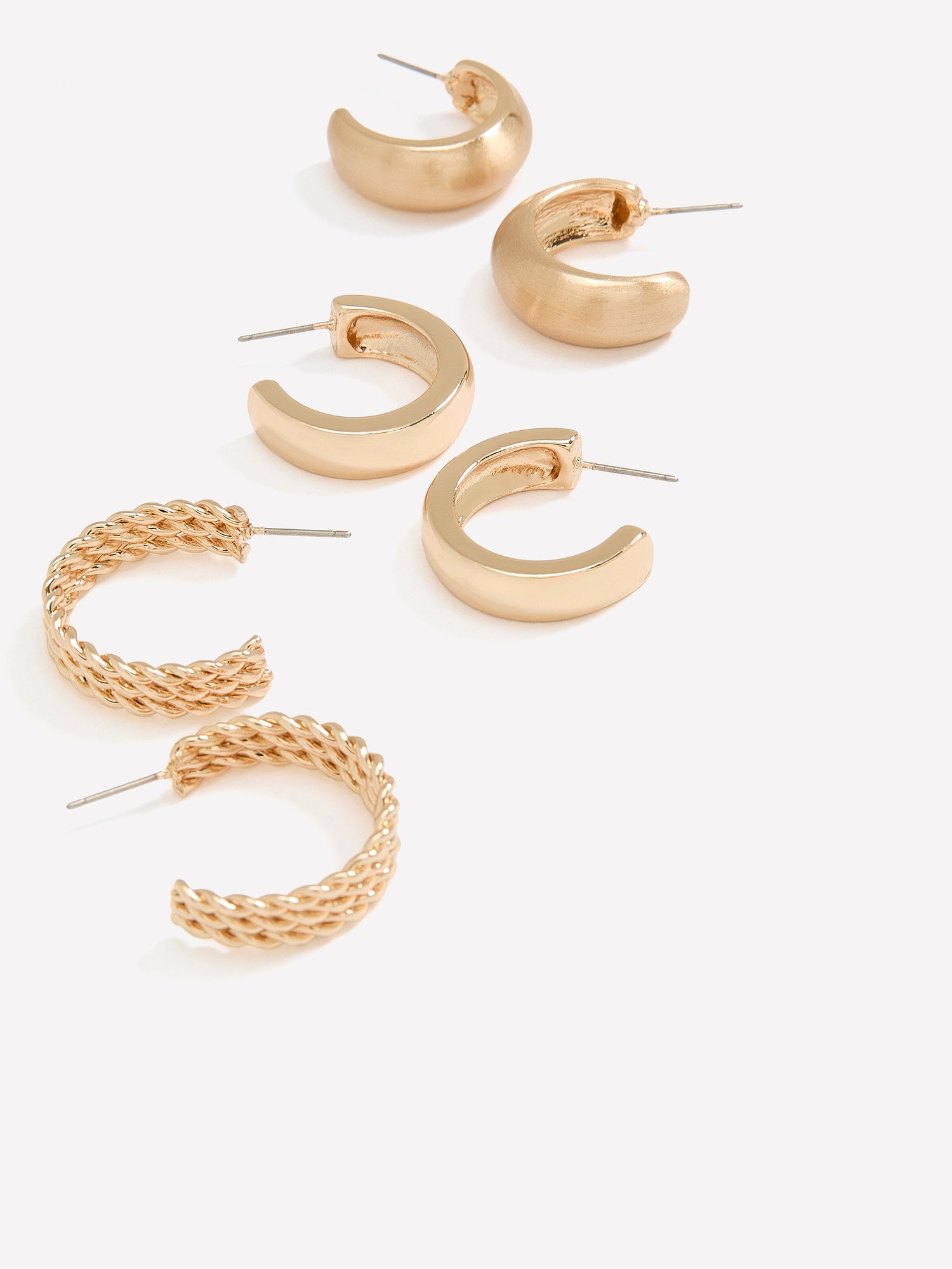 Assorted Small Golden Hoop Earrings, Set of 3