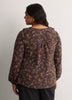 Brown Floral Ruffled V-Neck Pintuck Swing Blouse