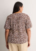 V-Neck Bubble-Sleeve Blouse with Smocked Yoke