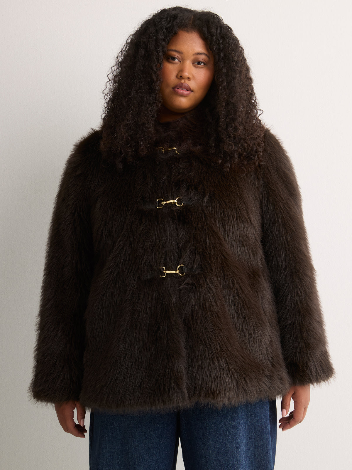 Dark Brown Faux-Fur Hooded Coat