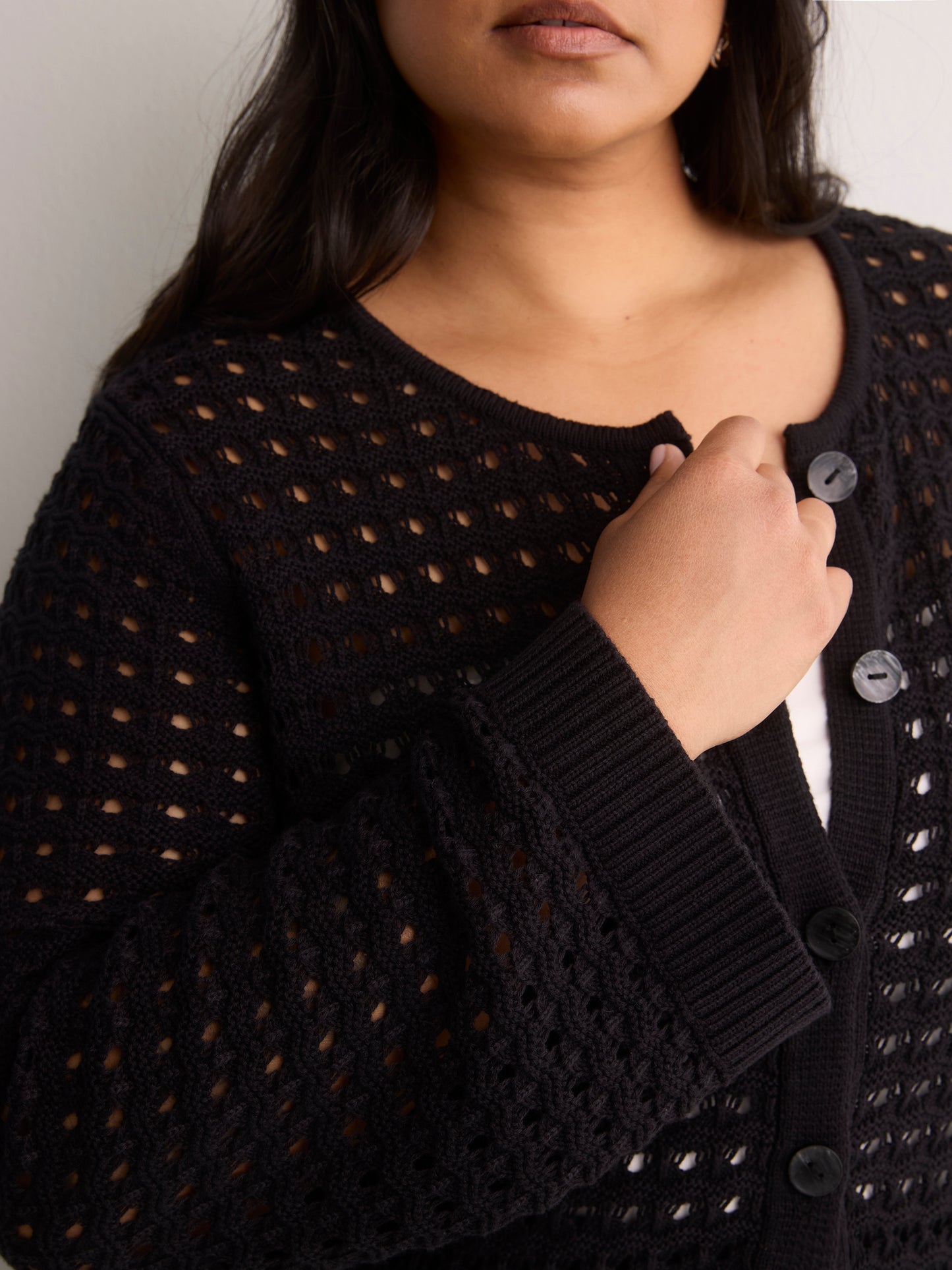 Semi-Fitted Crochet Cardigan with Long Bell Sleeves