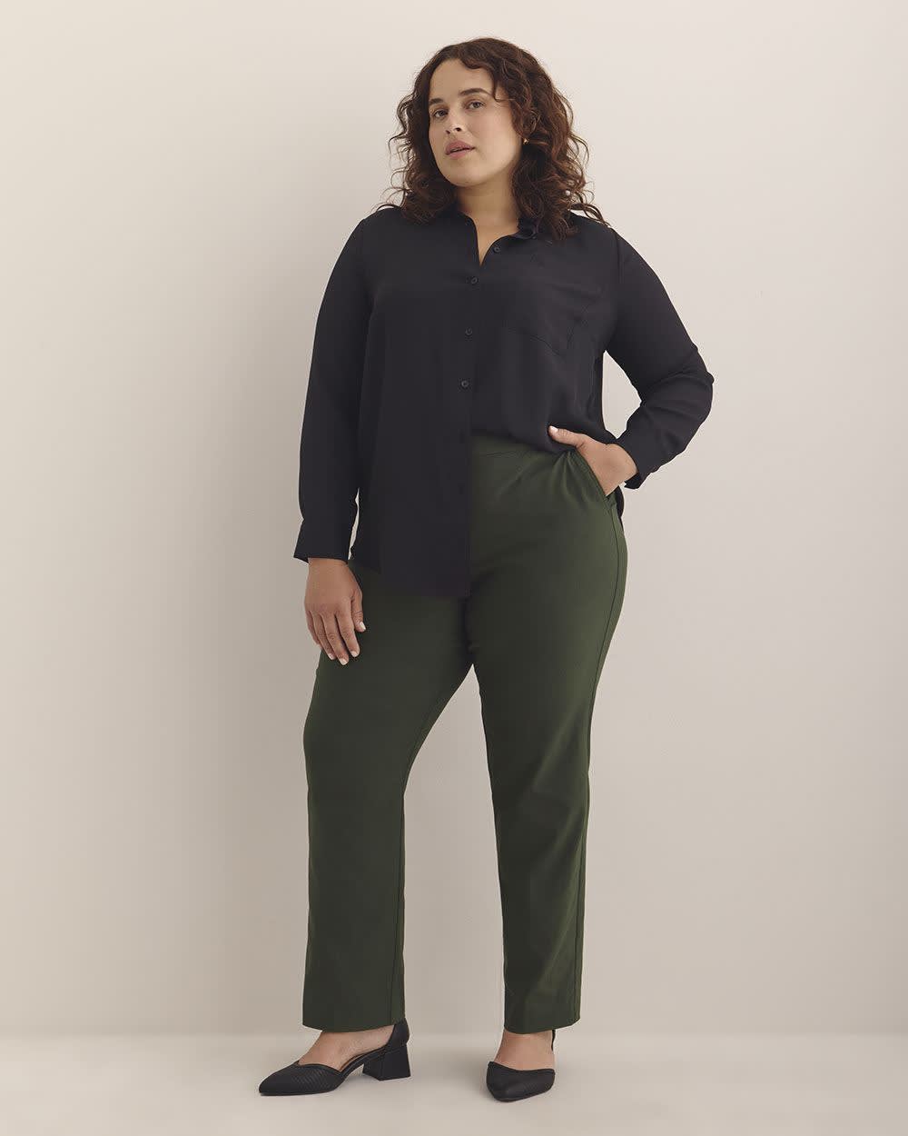Petite, Green Straight-Leg Savvy Pant - PENN. Essentials