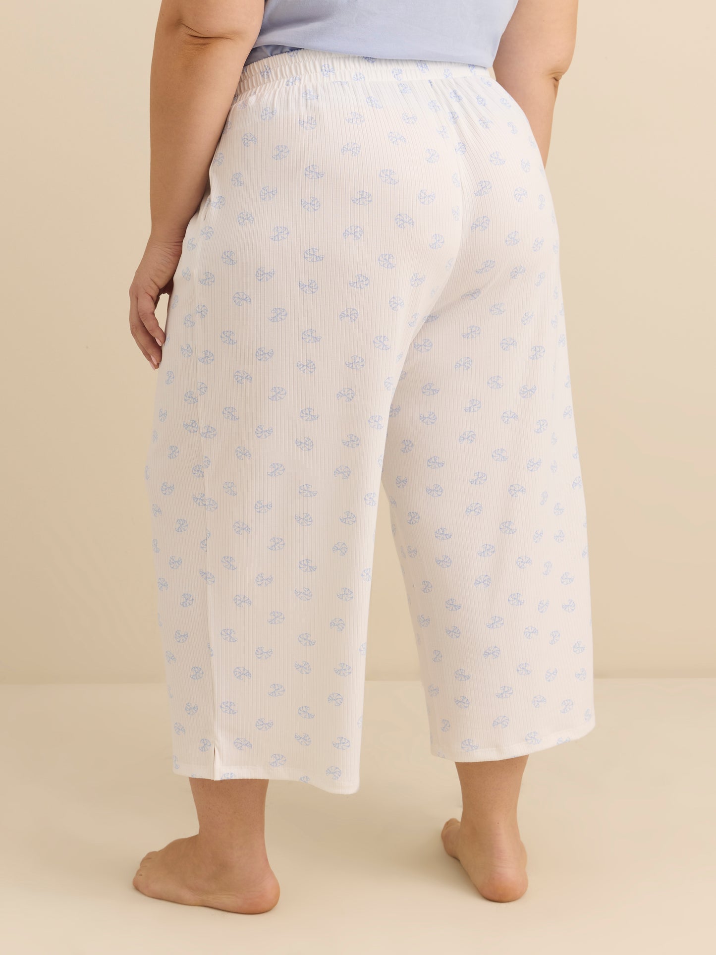 Pantalon de pyjama capri évasé côtelé blanc avec mini croissants - ti Voglio