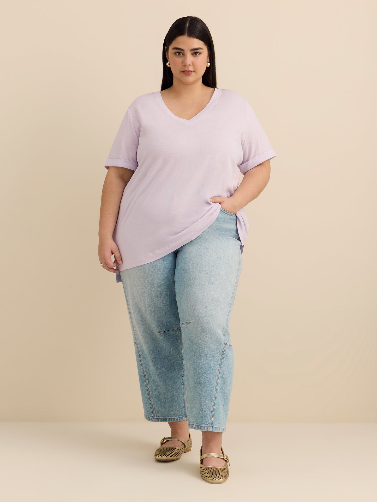 Responsible, V-Neck Boyfriend Tee with Slits