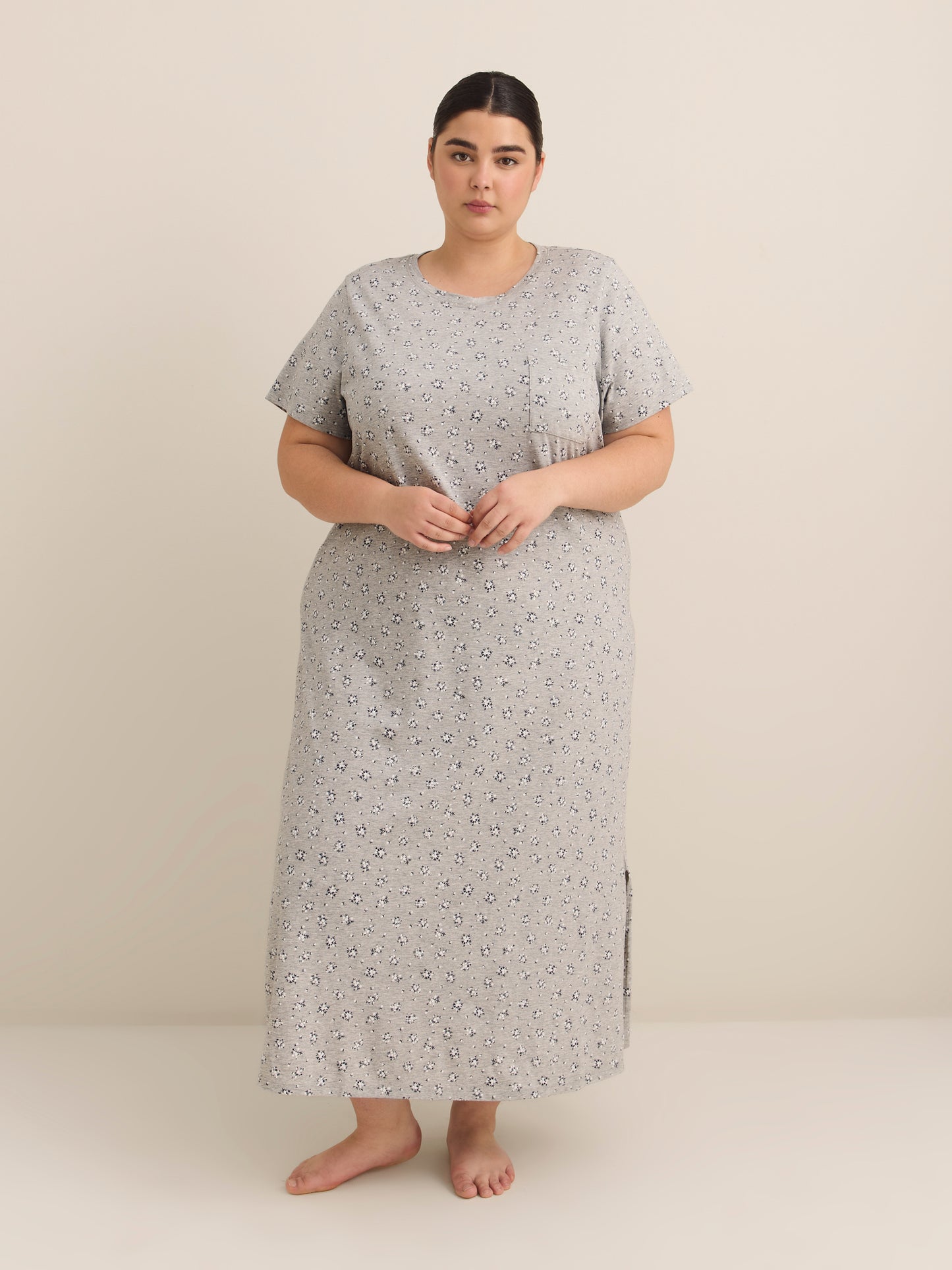 Heather Grey Floral-Print Long Short-Sleeve Sleepshirt - ti Voglio