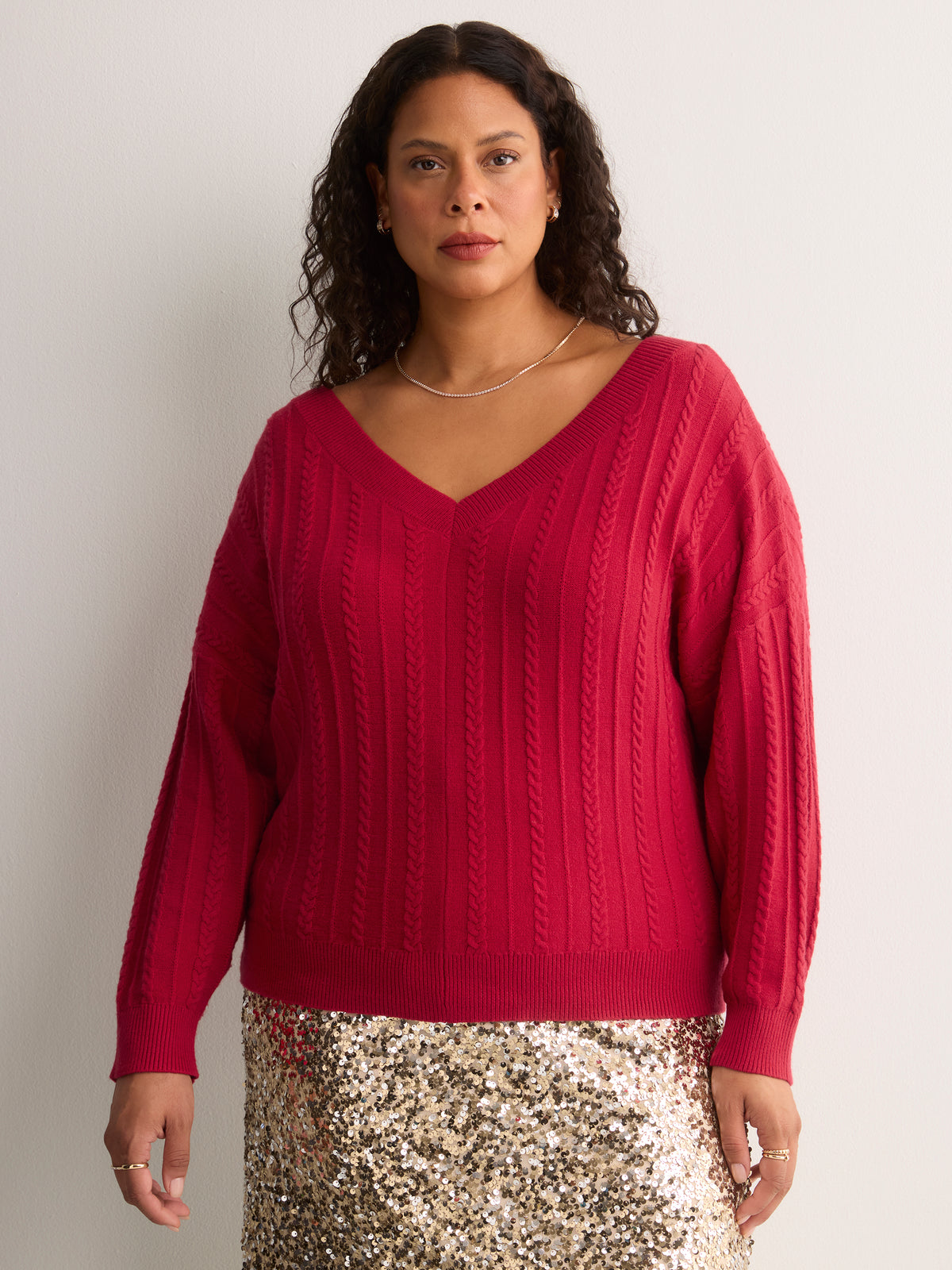 Short Wide V-Neck Sweater