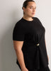 Fit and Flare Short-Sleeve Crew Neck Top with Jewel at Waist