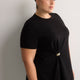 Fit and Flare Short-Sleeve Crew Neck Top with Jewel at Waist