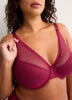 Red Underwire Clip Dot Mesh Balconette Bra with Lace - Déesse