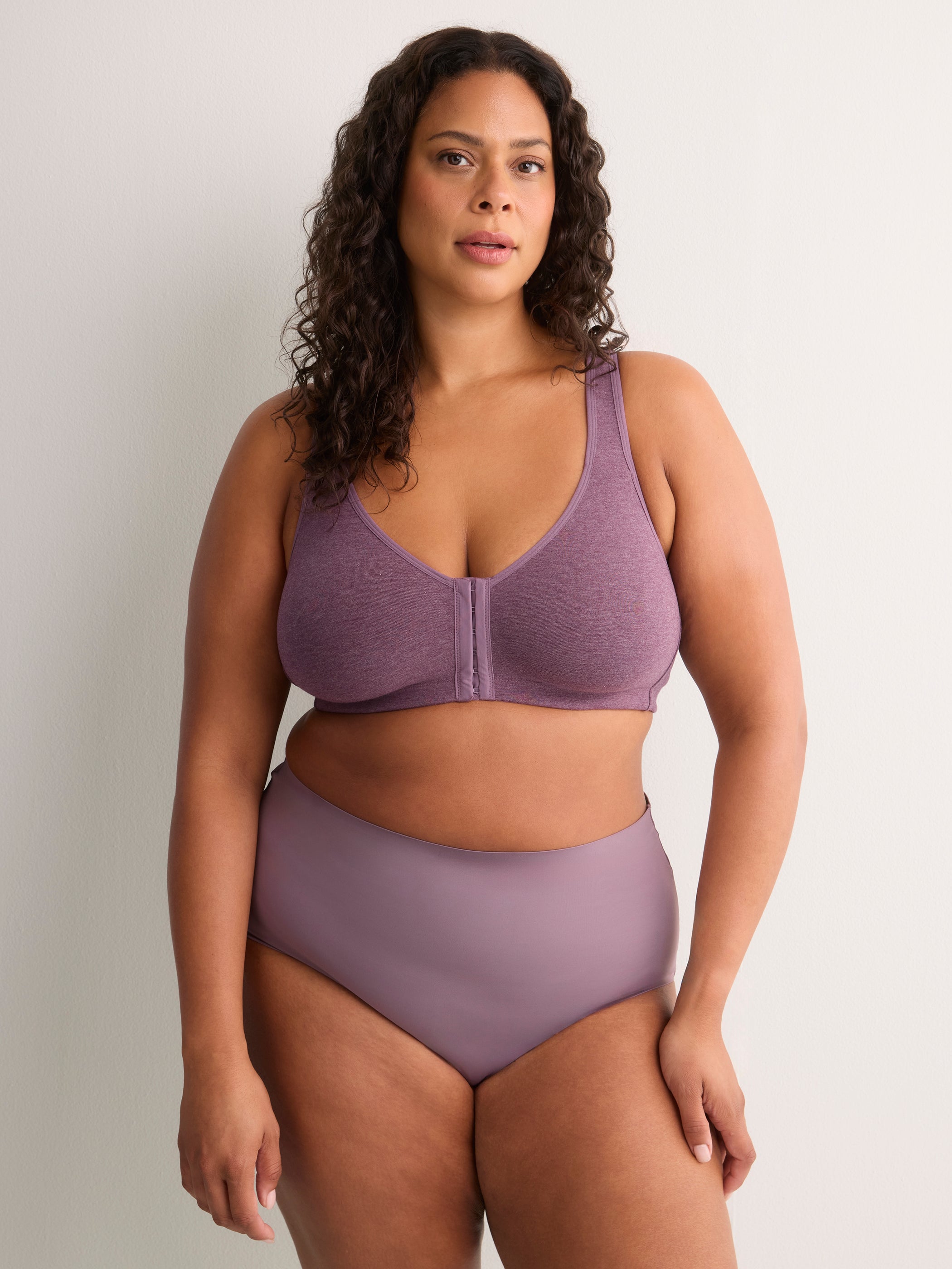 Wireless Heather Plum Front-Closure Cotton Bra - tiVOGLIO