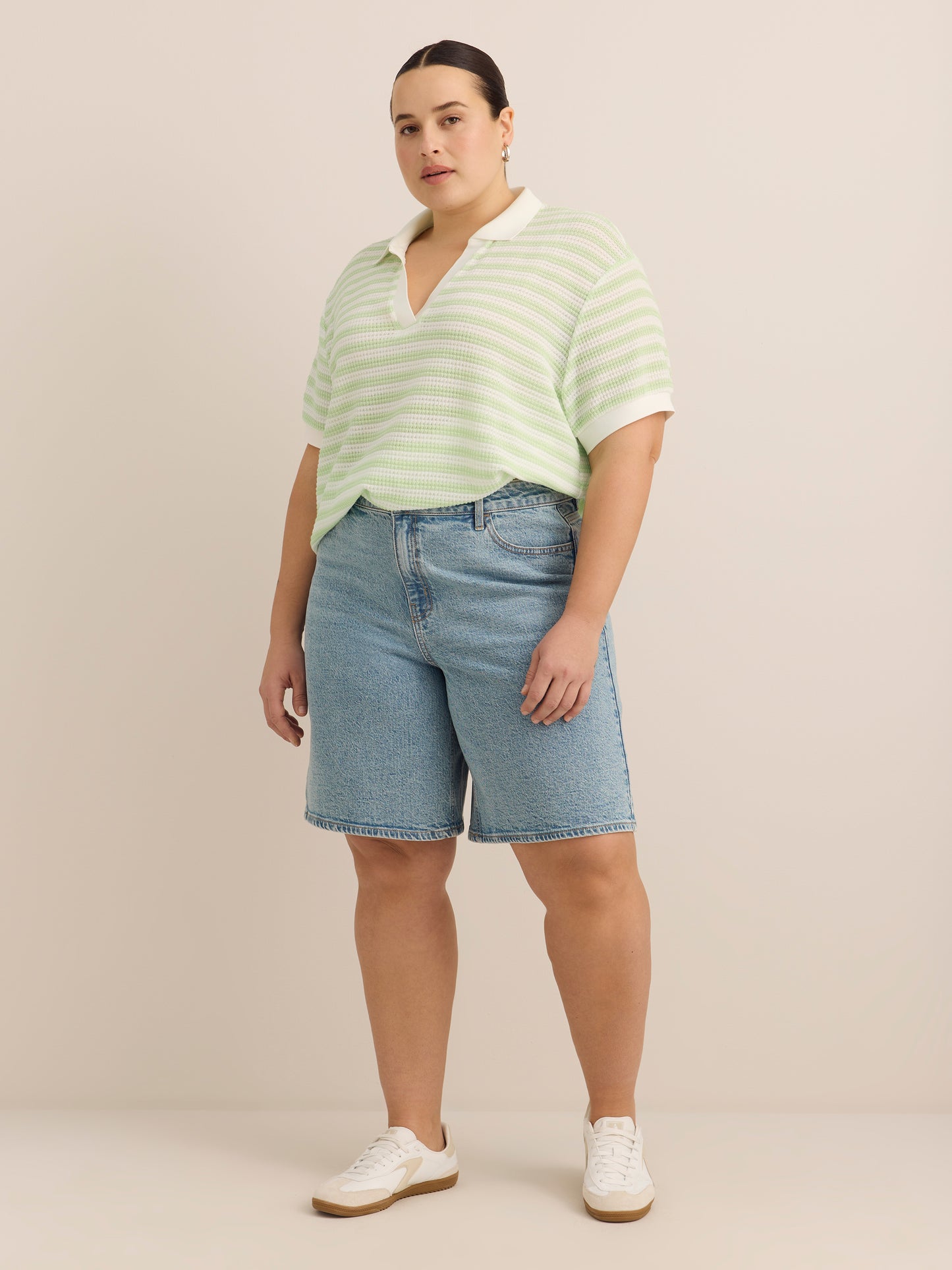 Striped Crochet Johnny Collar Polo - Active Zone