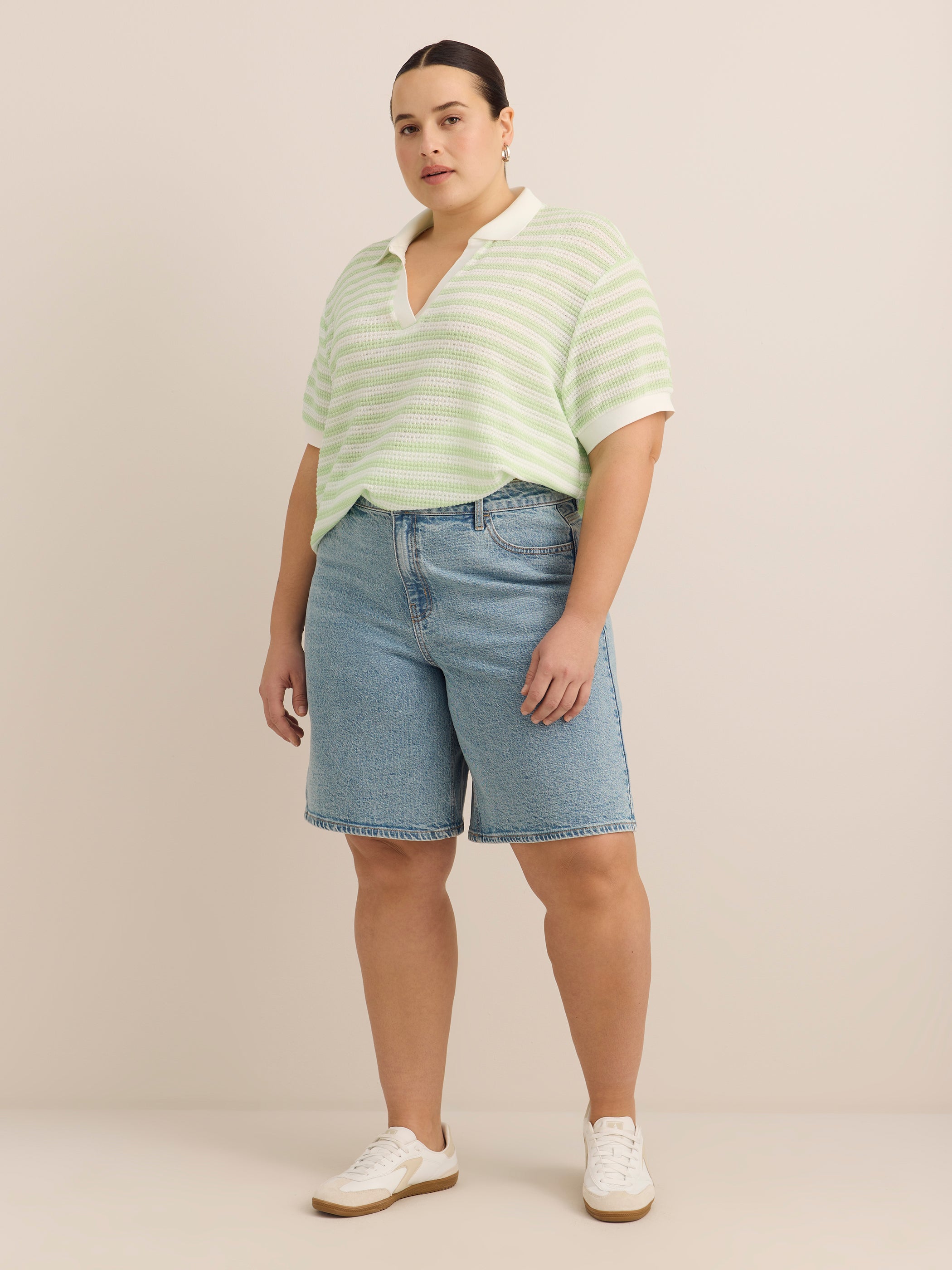 Striped Crochet Johnny Collar Polo - Active Zone