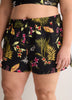 Black Floral Mid-Rise Flared Swim Short
