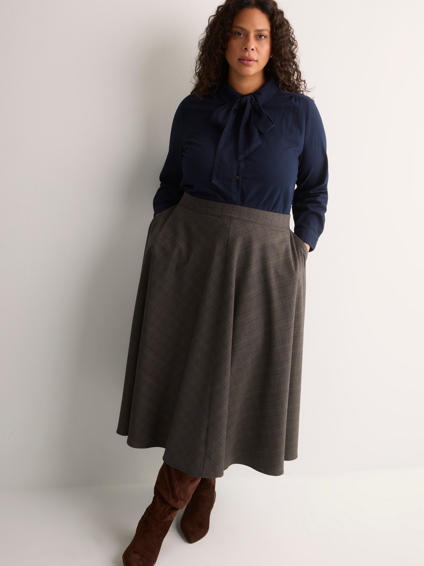 Plaid Circle Midi Skirt