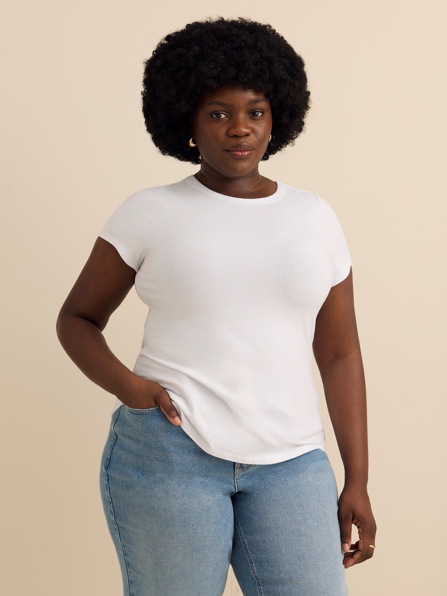 Cap Sleeve Crew Neck T-Shirt - Addition Elle