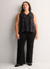 Responsible, Black Leaf-Print V-Neck Sleeveless Swing Top