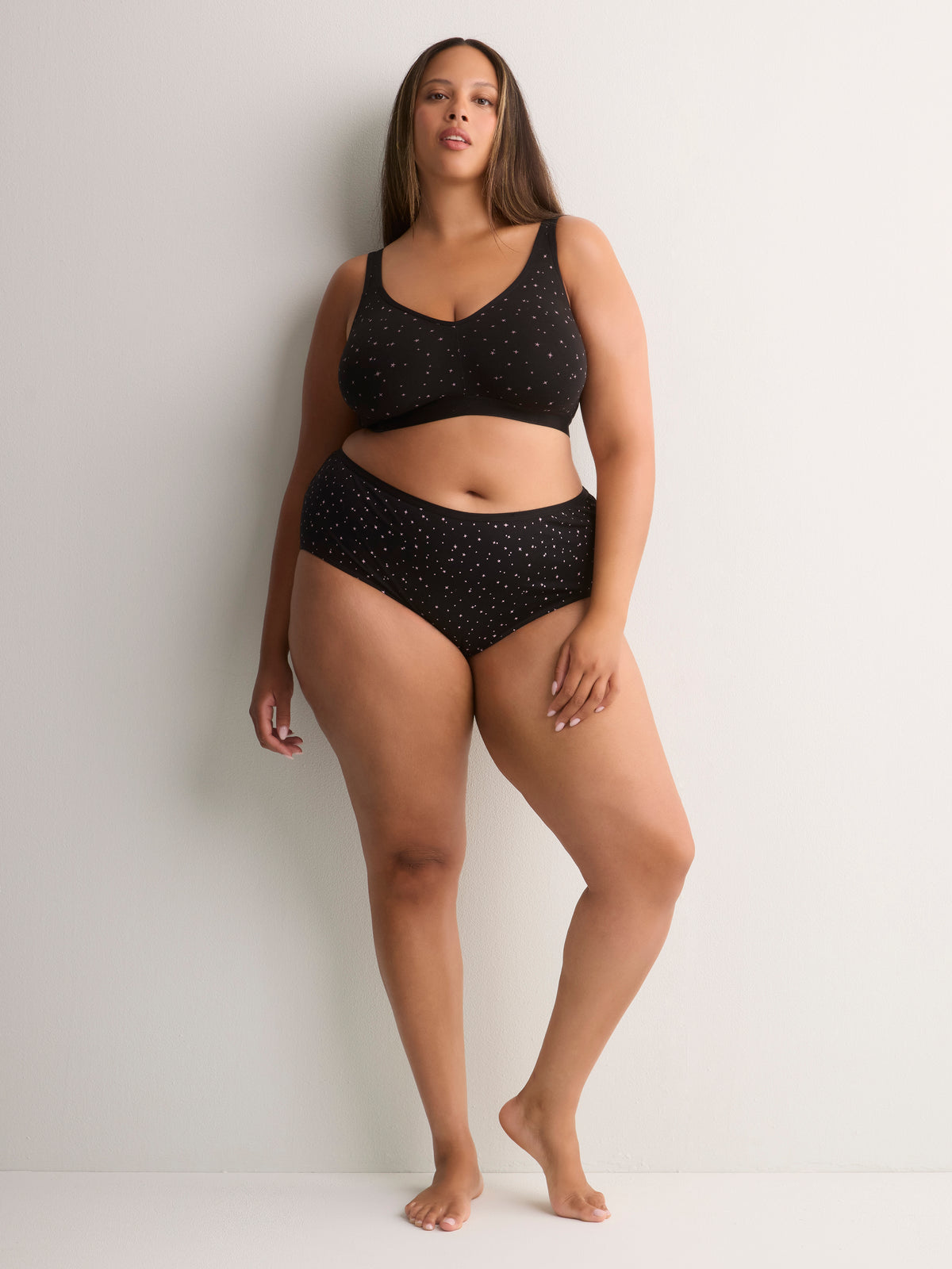 Black Star-Print Wireless Unlined Cotton Bra - tiVOGLIO