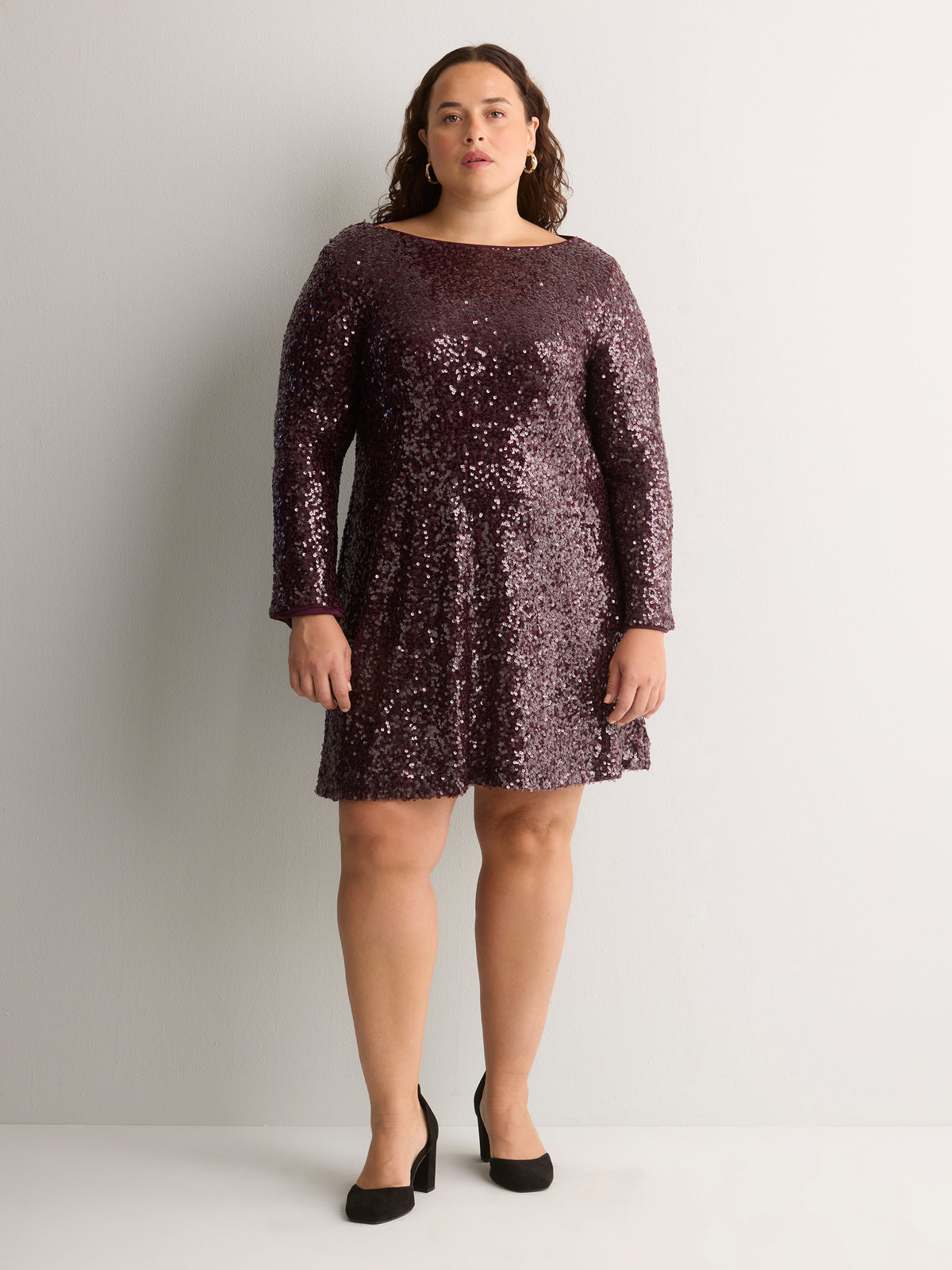 Short Boat-Neck Sequin Dress