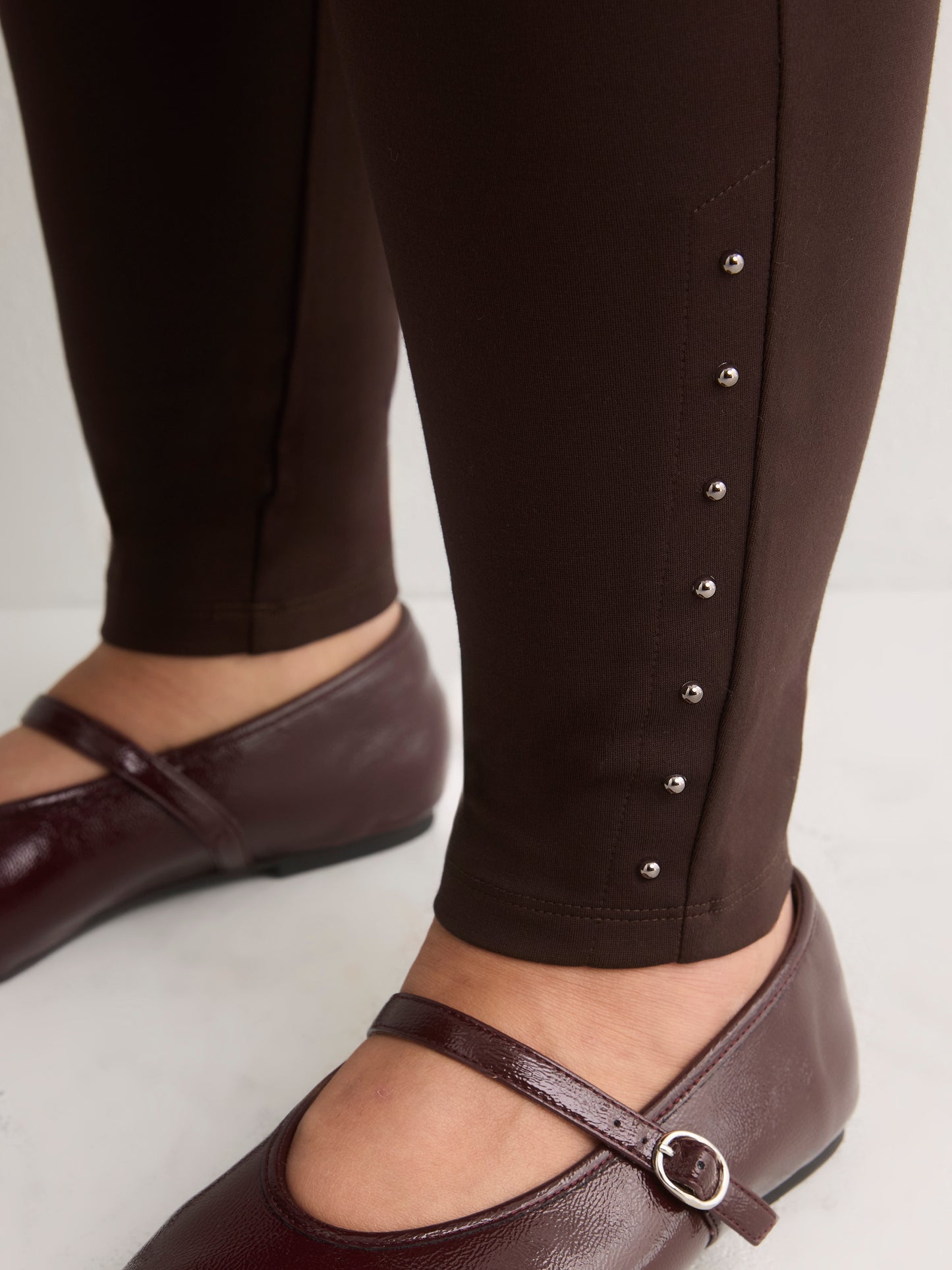 Brown Ponte de Roma Fashion Legging with Studded Side